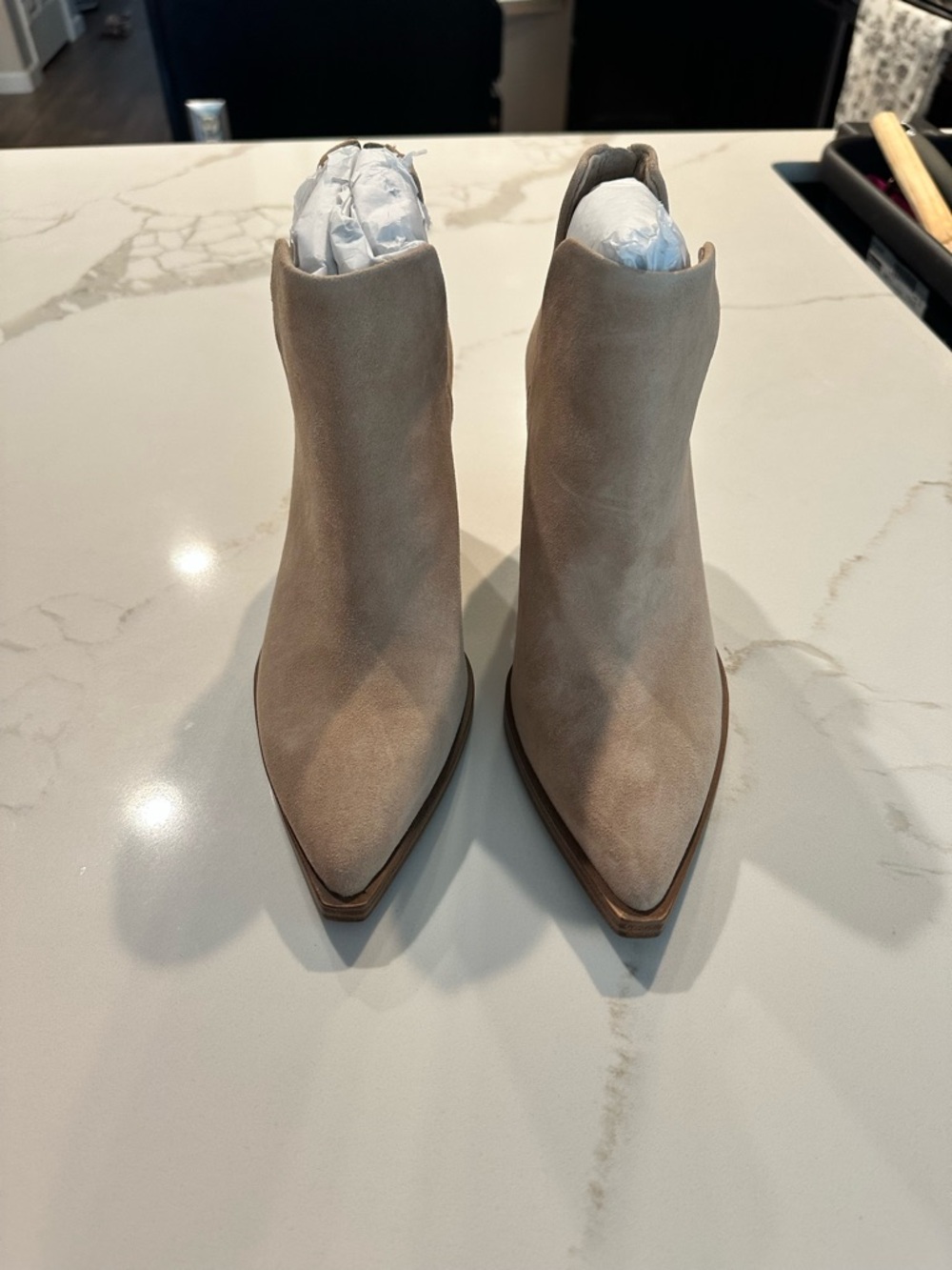 Vince Camuto Taupe Suede Pointed Ankle Booties - Picture 2 of 3